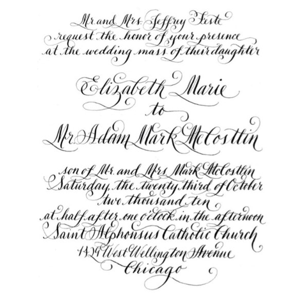 DIY Calligraphy Wedding Invitation Wording to Print yourself