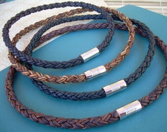 Thick Braided Leather Necklace for Men, Stainless Steel Magnetic Clasp,Mens Necklace,Mens Jewelry, Groomsmen, Fathers Day, Groom