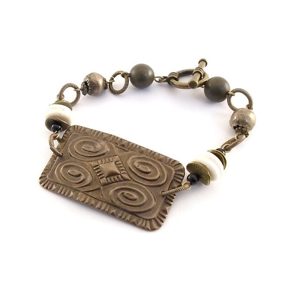 Bracelet Vintaj Antique Brass With White by CinLynnBoutique