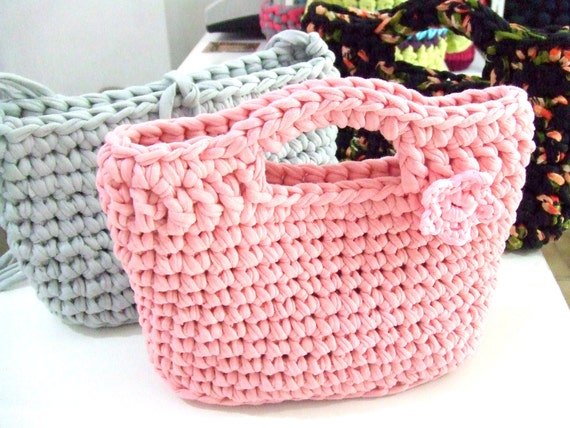 KNITTED BAG - Small bag, Hand bag - t-shirt yarn, recycled yarn ...