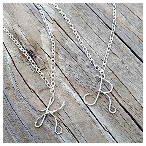 Silver Plated Wire Initial Pendant Necklace Custom by Charisas