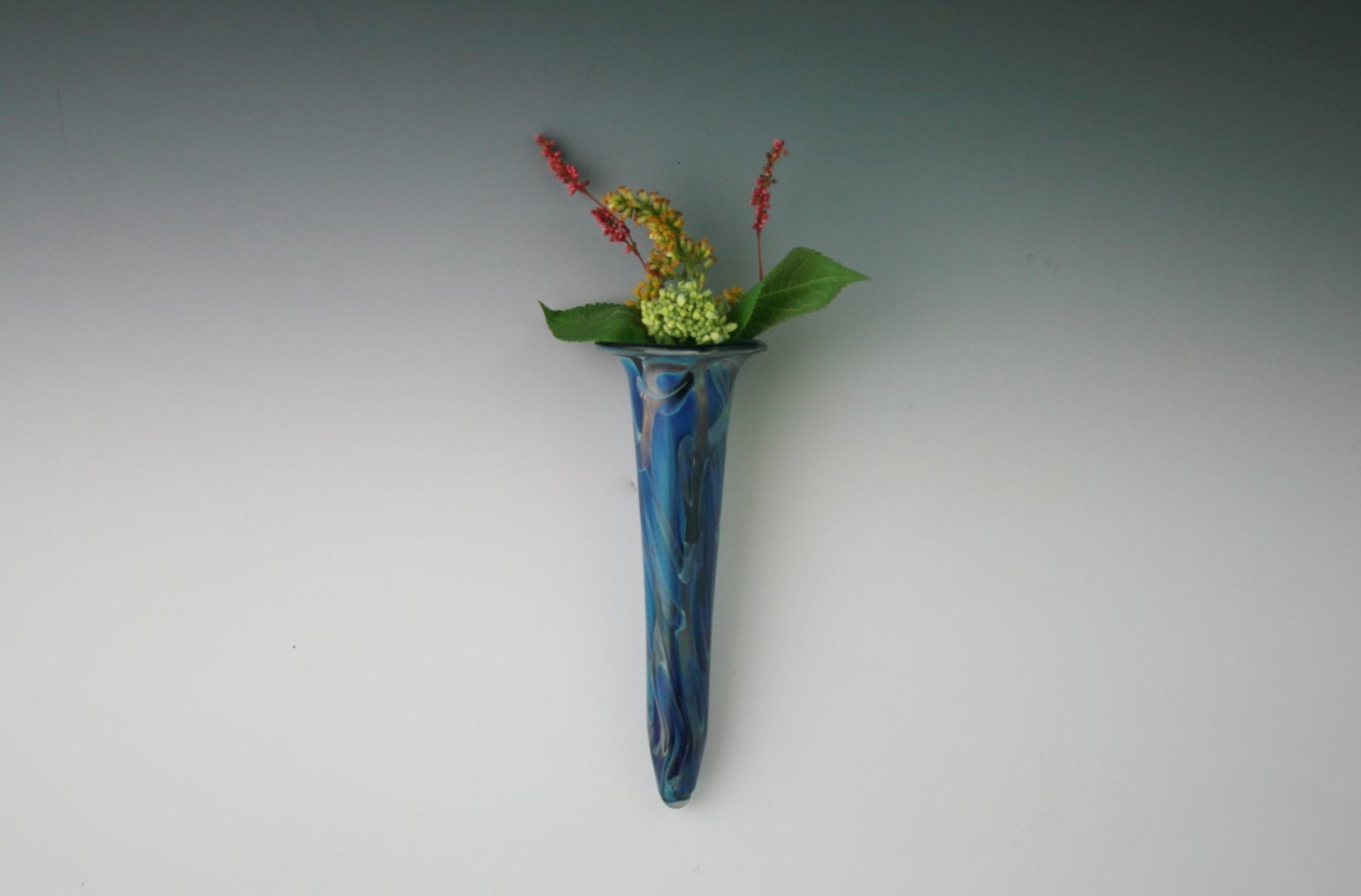 Wall Vase Hand Blown Glass Wall Pocket Lampwork Bud Vase