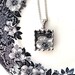 Black and white floral toile transferware broken china jewelry pendant necklace