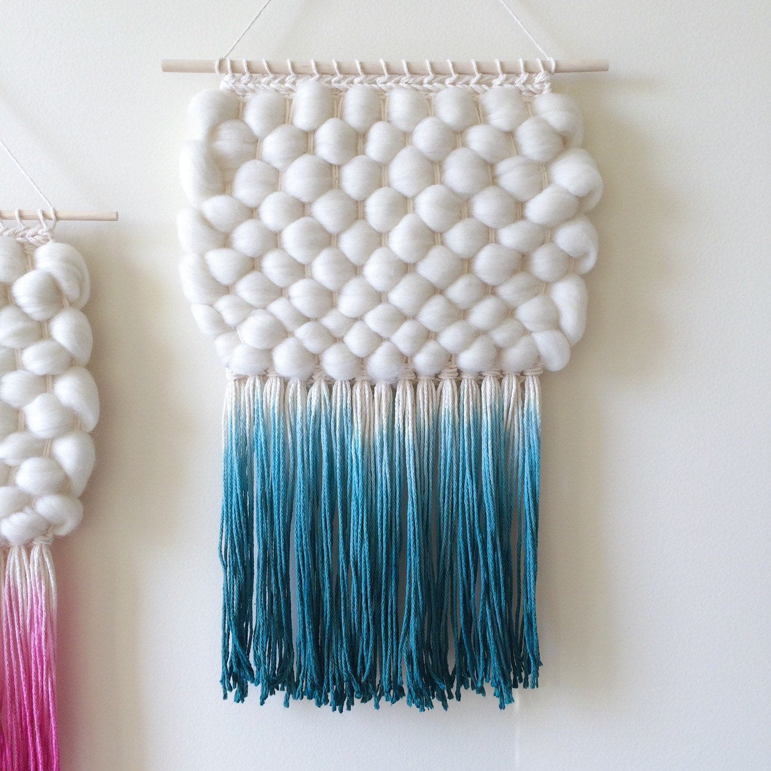 Woven Wall Hanging DipDyed Turquoise Weaving