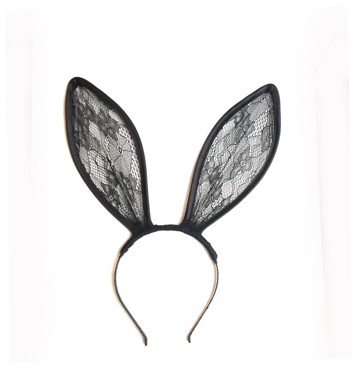 Black Lace Bunny Ears Headband Designer Couture Celebrity