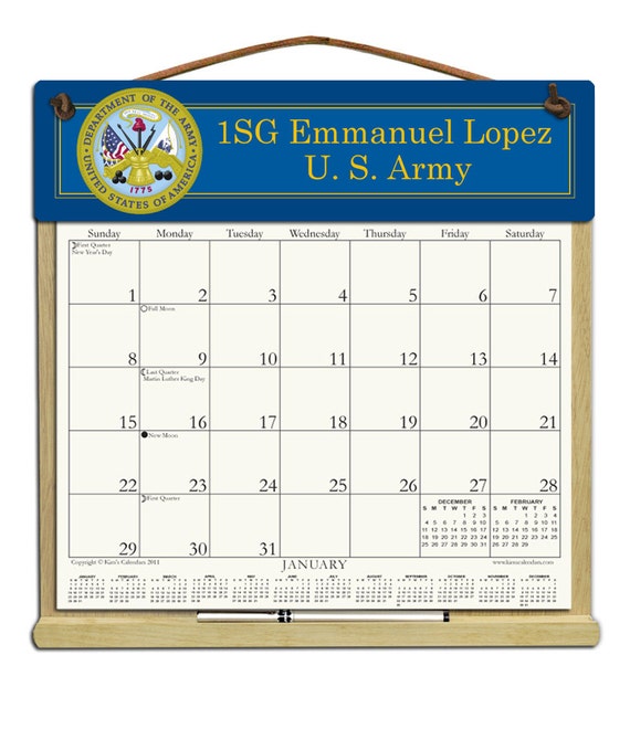 2018 CALENDAR Personalized U S ARMY Wooden Calendar Holder