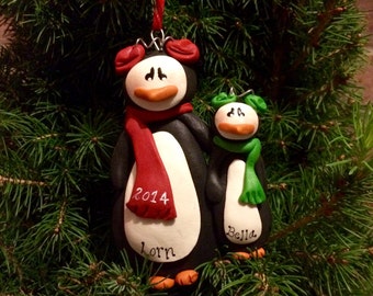 Personalized Penguin holiday ornament