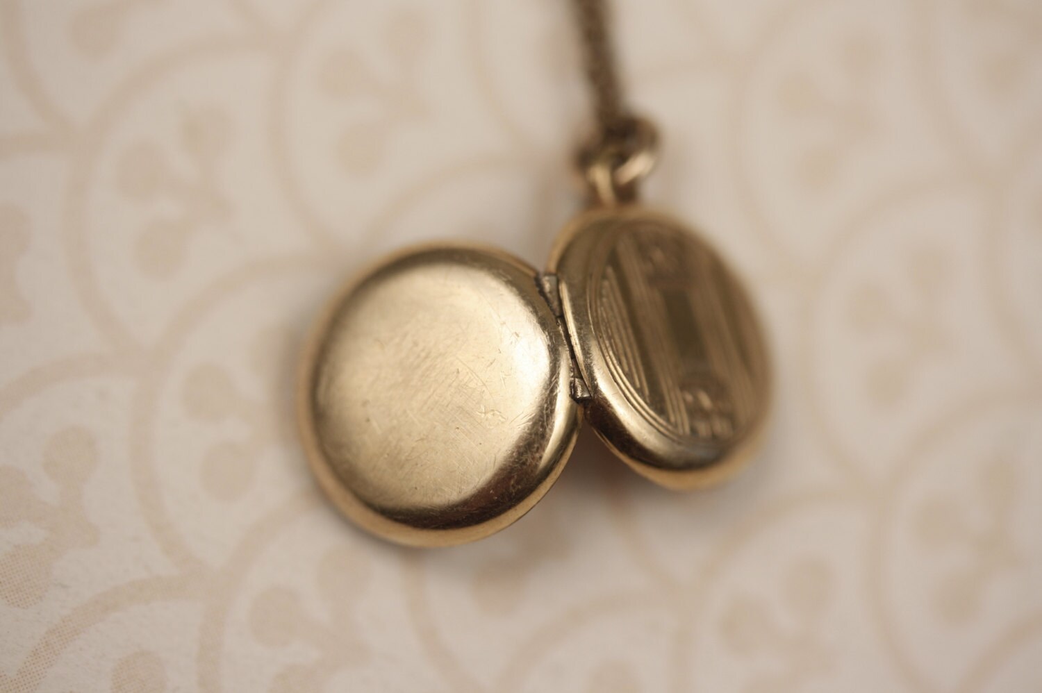 Miniature Antique Gold Locket Tiny Round Necklace Floral