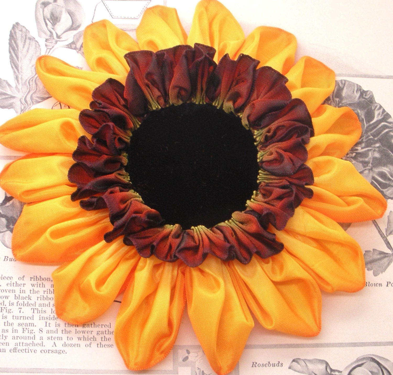 Reserved for Linda Only Large Ribbonwork Sunflower Applique