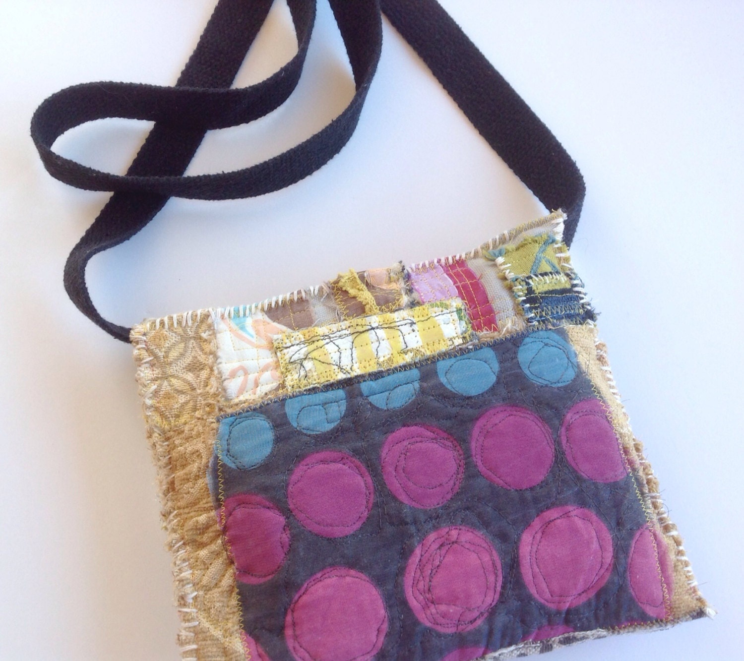 Collaged Textile Art Bag Upcycled One of a Kind Crossbody Bag