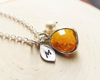 Citrine Necklace, November Birthstone Necklace, Initial Necklace, Birthstone Jewelry, November Birthday Jewelry, Personalized Necklace