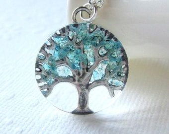 Aquamarine Necklace, Tree of Life, Tree of Life Jewelry, March Birthstone Color, Aquamarine Tree Necklace