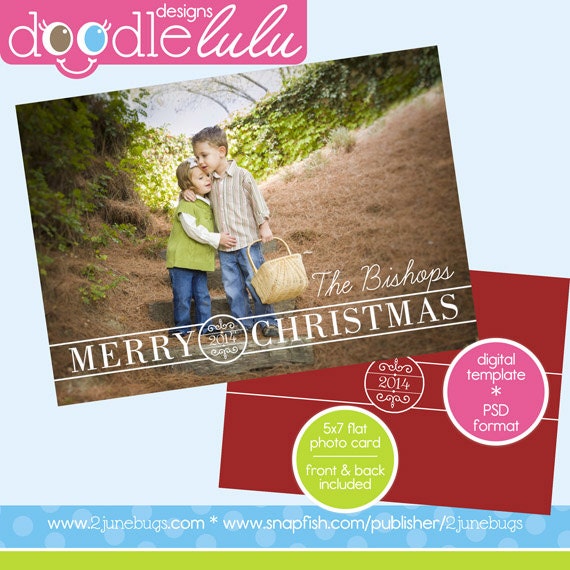 INSTANT DOWNLOAD Digital Printable 5x7 Full-Photo Elegant Merry Christmas Banner Card Template (Photoshop) PSD - Doodlelulu 2 june bugs Il_570xn