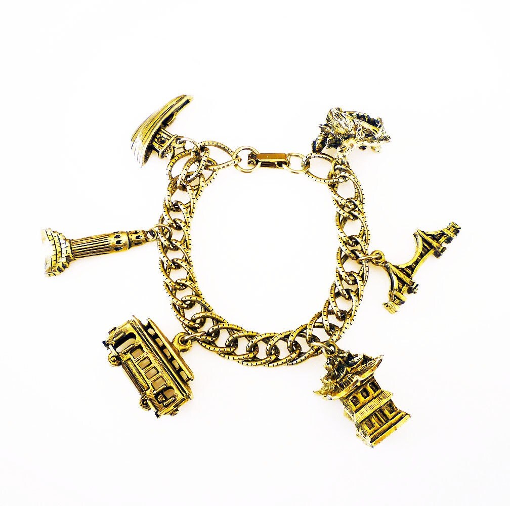 San Francisco Charm Bracelet Gold Tone Chunky Bracelet