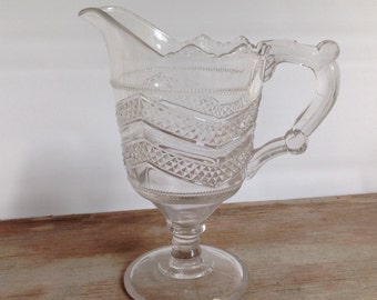 Vintage Pressed Glass Cream Pitcher - EAPG - Ornate - Pedestal