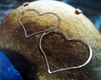 4 sizes Heart shaped sterling silver or 14k gold filled hoops