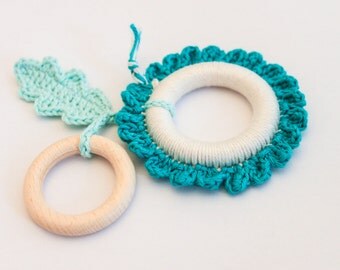 Teal Cream Baby Flower Baby Teething Toy / Mobile Toy / Chewing Toy