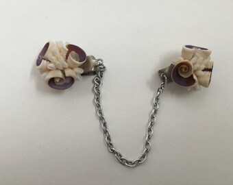 Vintage 1950s Sweater Clip Guard - Lilac Shell - 1960s Mad Men Fashions