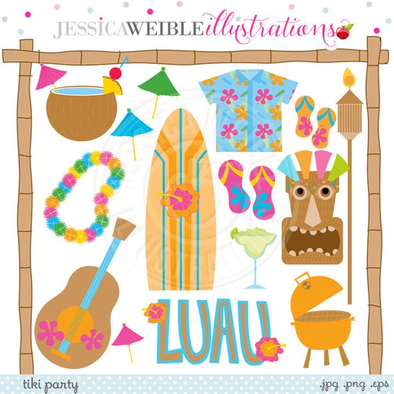 Tiki Party Cute Digital Clipart Commercial Use by JWIllustrations