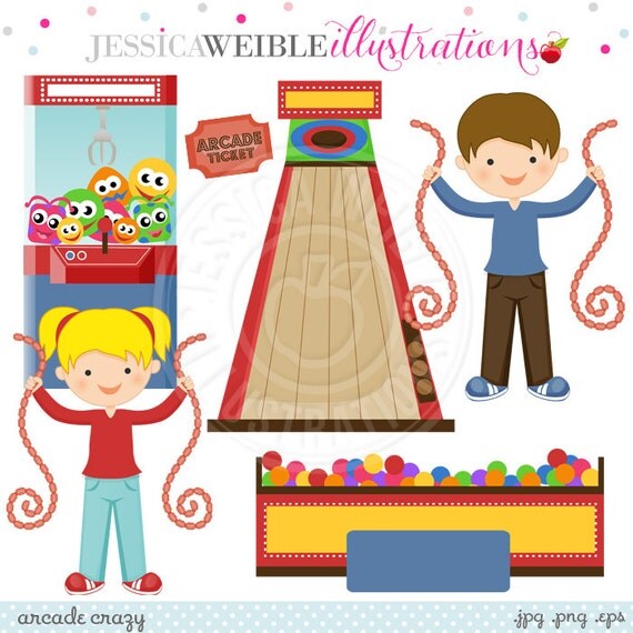 Arcade Crazy Cute Digital Clipart - Commercial Use OK - Arcade Clipart - Ball Pit, Skeeball, Arcade Ticket Il_570xn