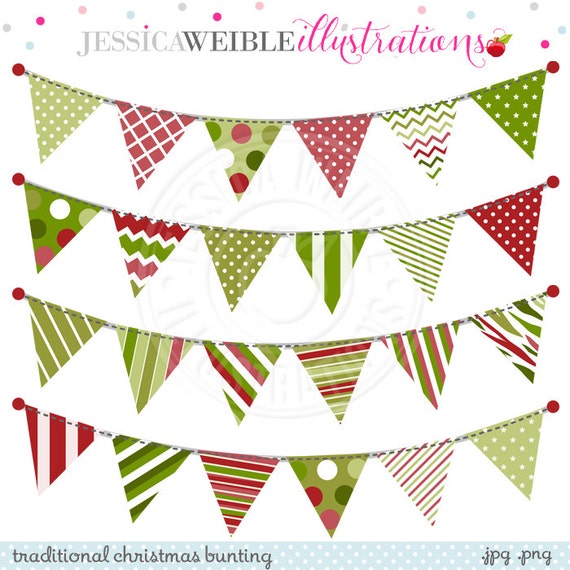 Traditional Christmas Bunting Cute Digital Clipart for