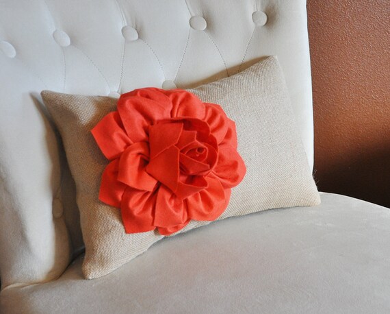 Decorative Lumbar Pillow Coral Dahlia on Burlap Lumbar Pillow
