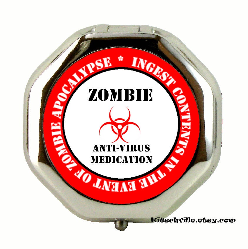 Funny Zombie Apocalypse Medication Pill Case by kitschville