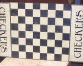 primitive checker board, black and white folk art decor, gameboard collectors, primitive checkers.