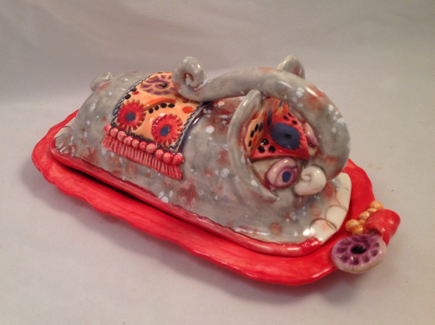 Elephant Butter Dish/butter dish/covered butter by joycepottery