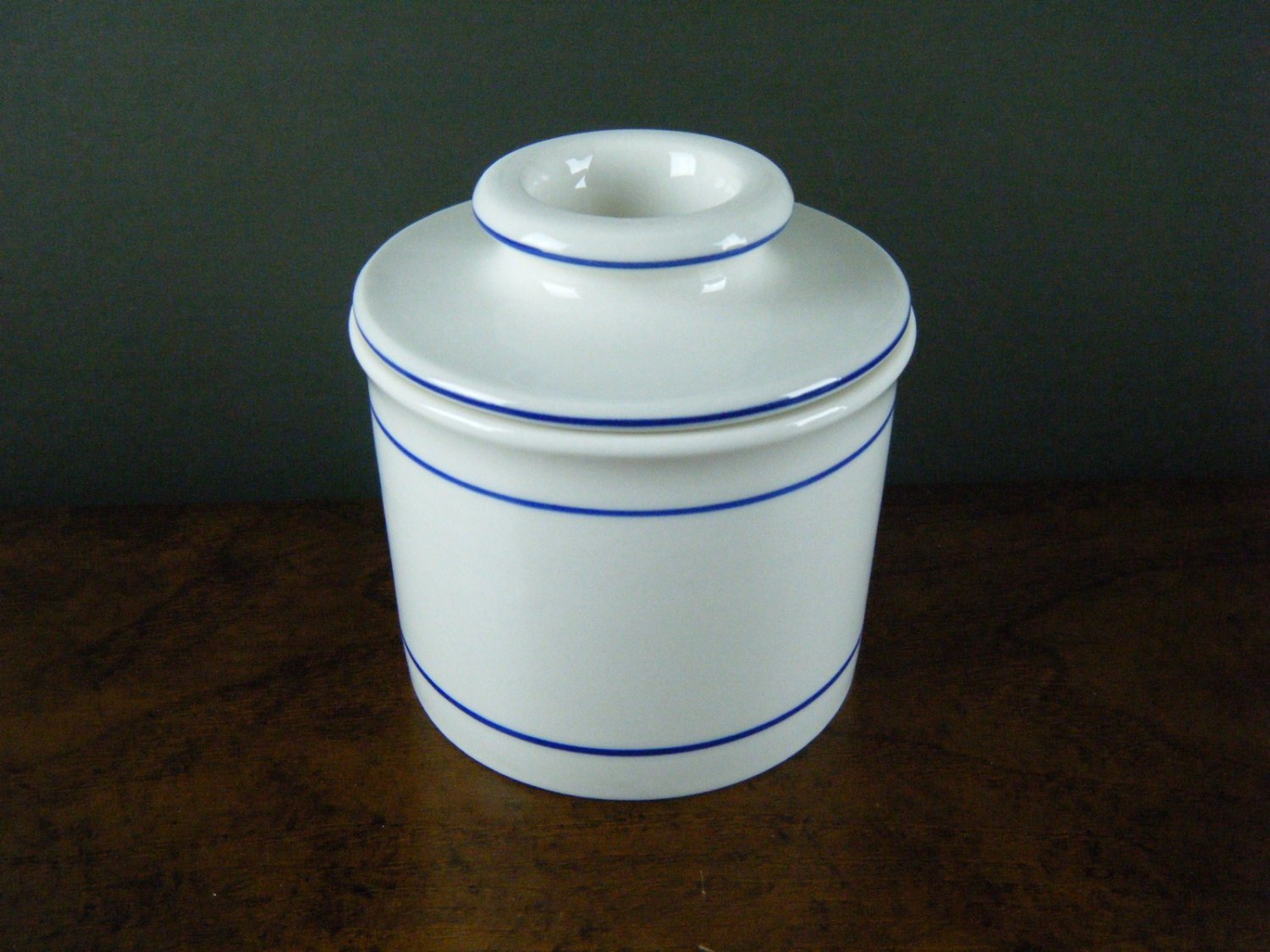 Butter Bell Butter Dish with White and Blue Stripes French