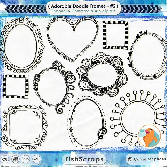 Frames Digital Clip Art - Doodle Frames - Adorable Whimsical Commercial Use Labels, PNG & Photoshop Brushes - Invitation DIY Il_570xn