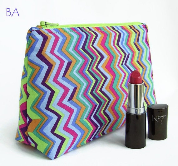 Funky Striped Cosmetics Purse / Make Up Bag in Bright Zingy Colours"