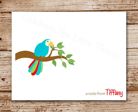 Set of 8 Parrot Note Cards - Personalized - Bird, Jungle, Zoo Notecards - Stationery - Blank, Folded Cards Il_570xn