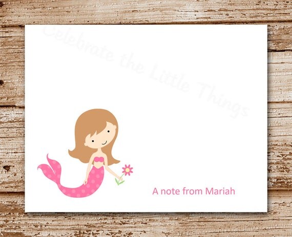 Set of 8 Mermaid Note Cards - Personalized Stationery - Under the Sea - Thank You - Blank Cards - Mermaid Choices Il_570xn