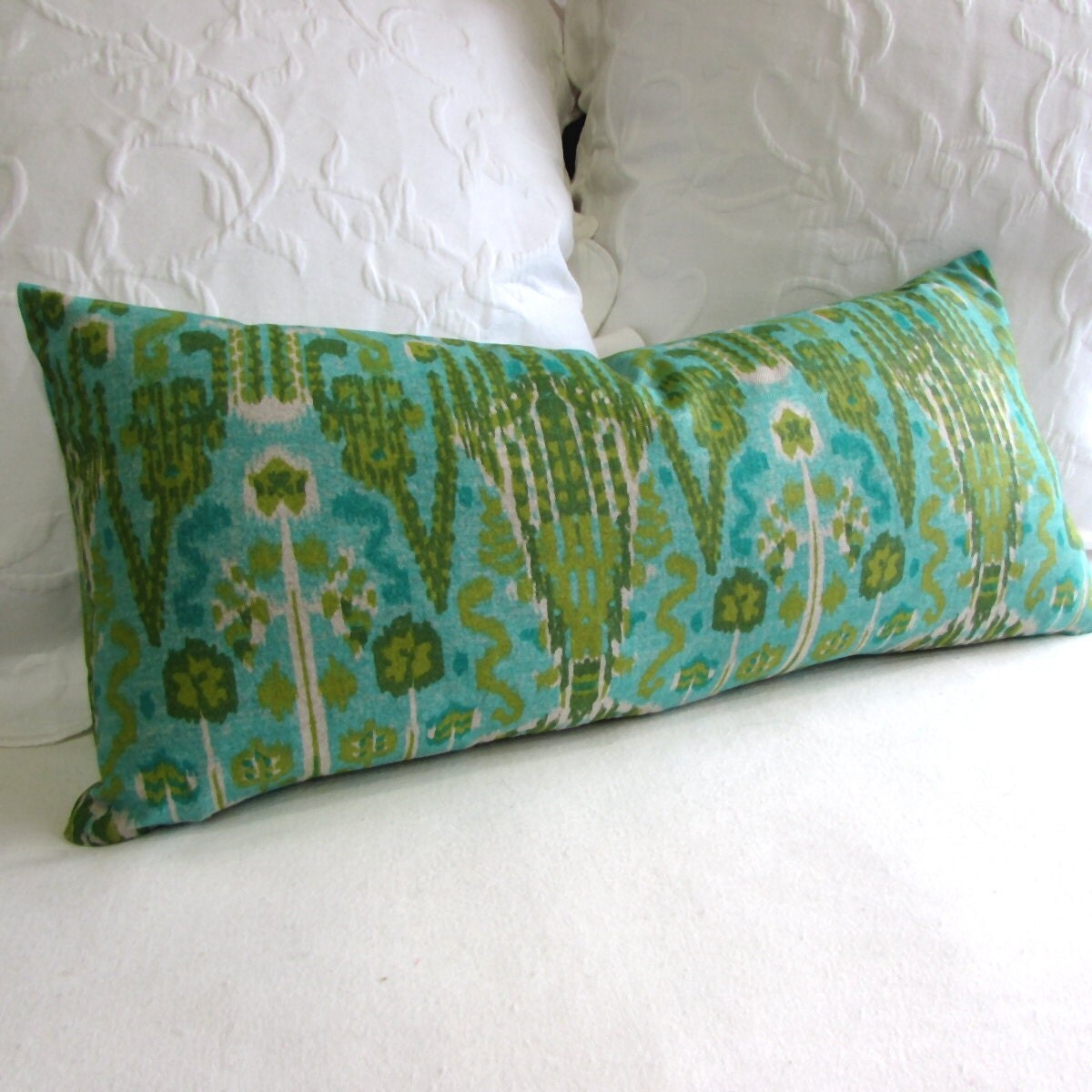 BOMBAY AQUA designer fabric accent lumbar Bolster Pillow