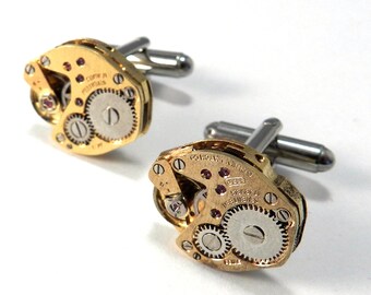 Gold STEAMPUNK Cufflinks - Soldered Gilded DISTRESSED GOLD Cuff Links - Mechanical Watch Movement - Steampunk Cufflinks - Vintage Wedding