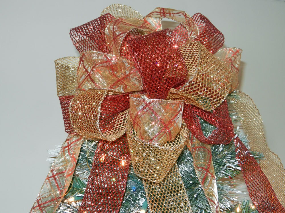 large christmas tree topper bow red and gold glitter mesh and large christmas tree topper bow red and gold glitter mesh and