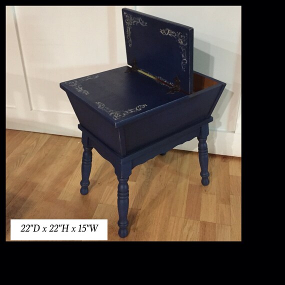 Reserved for Olivia Vintage End Table navy blue by DesiluDesigns