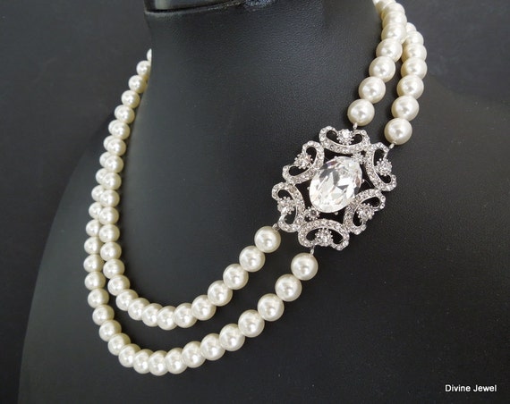 bridal necklace pearl rhinestone necklace Statement Bridal