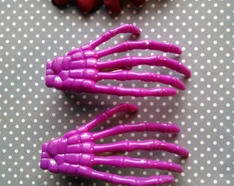 SKELETON HANDS-Purple Hair Clips-set of 2.