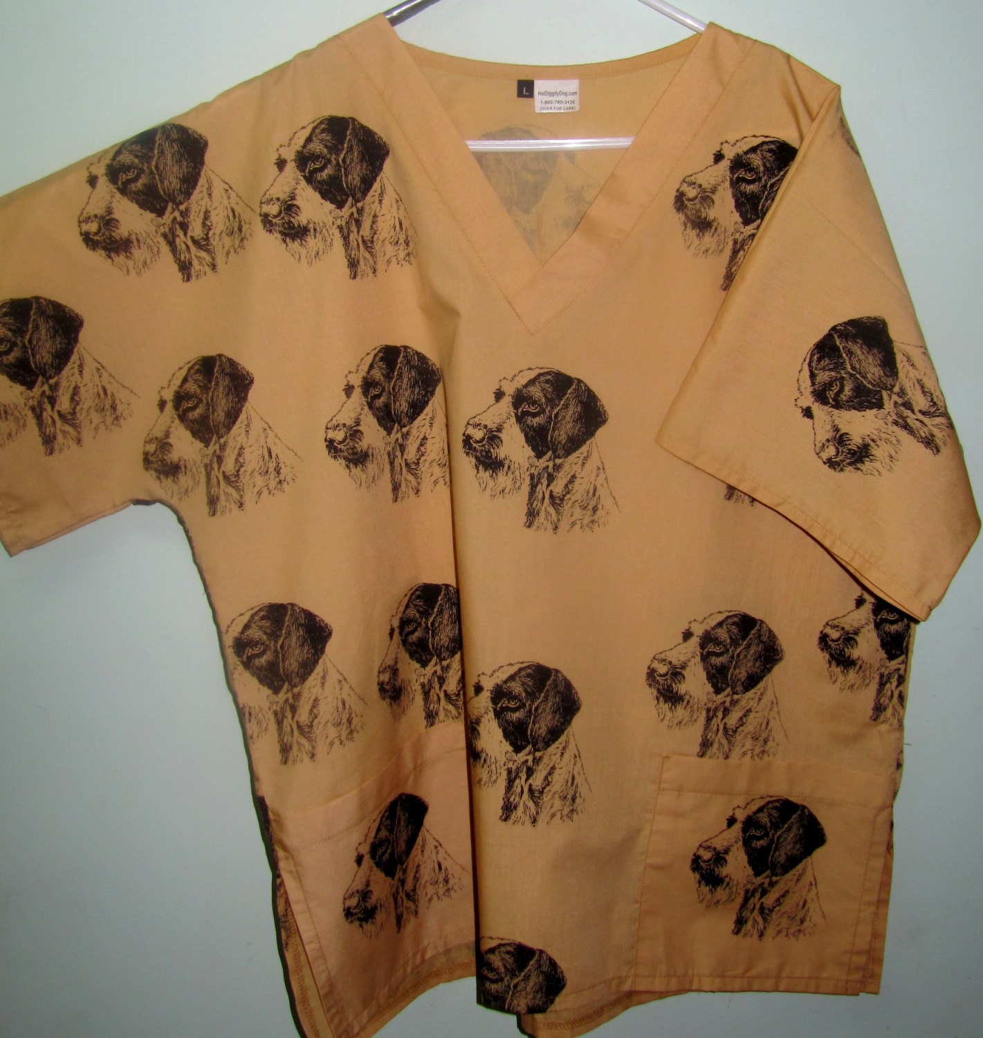 German Wirehaired Pointer Dog Scrub Top by HotDiggityDogFabrics