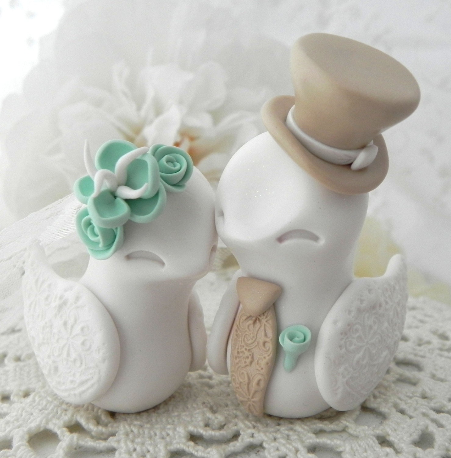 Love Birds Wedding Cake Topper Flower Blossom White by LavaGifts