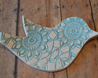 turquoise ceramic bird spoon rest, trinket dish, jewelry dish