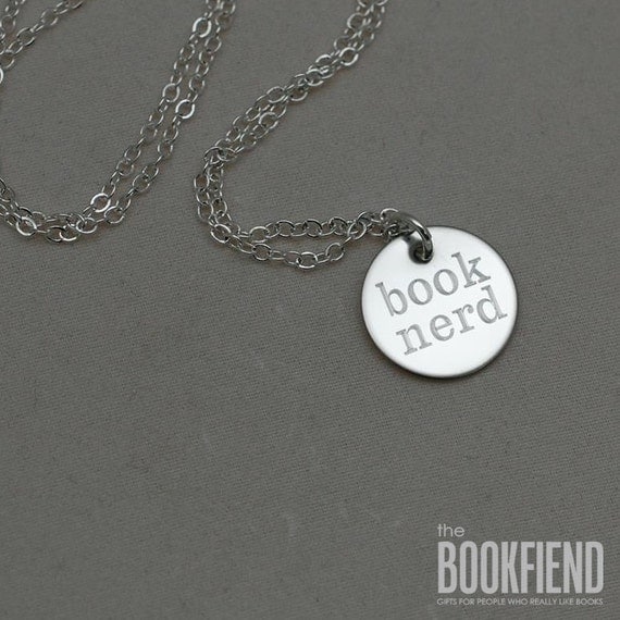 book nerd round engraved charm necklace