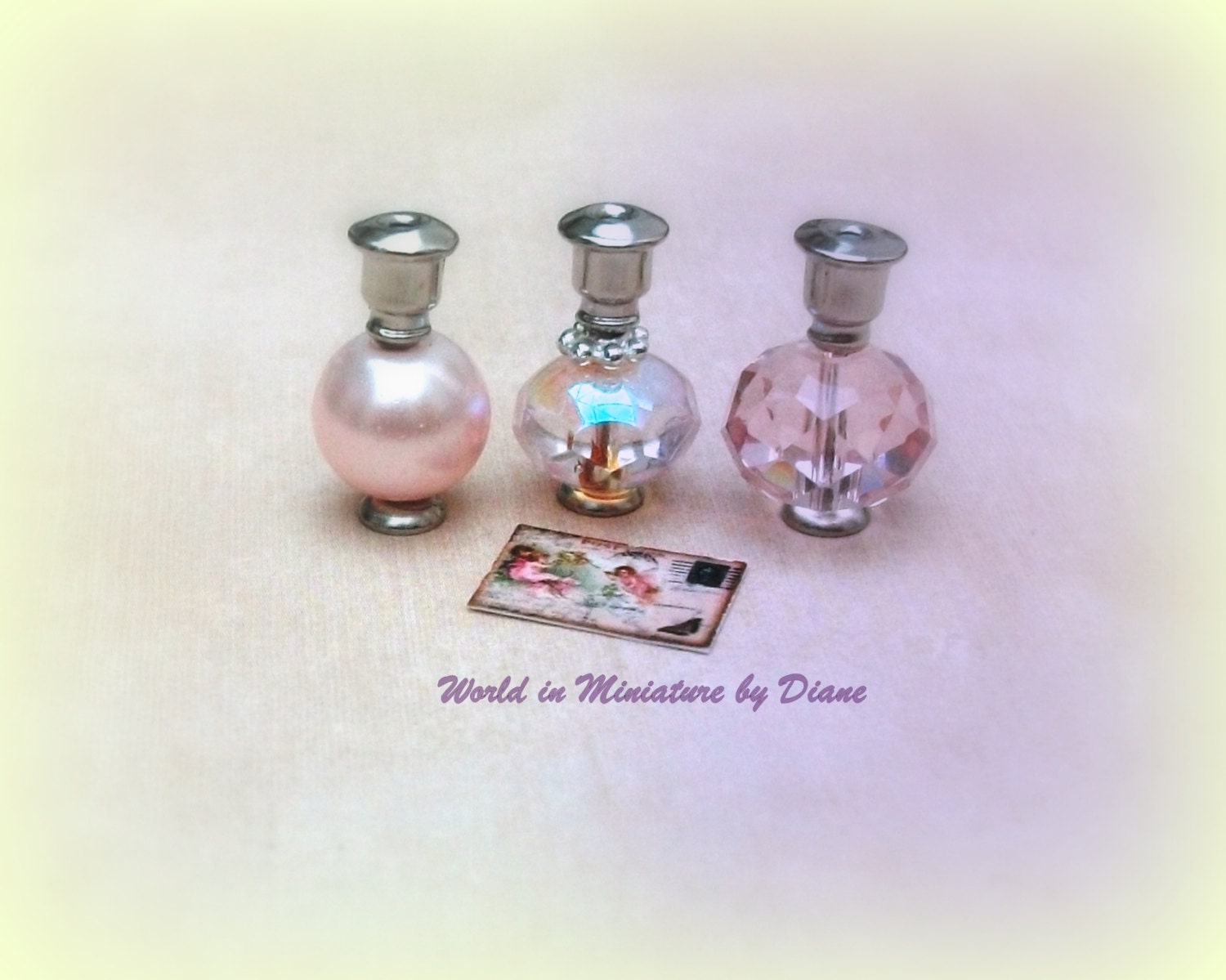 Dollhouse Perfume Bottles Pink Pearl Dolls house Miniature