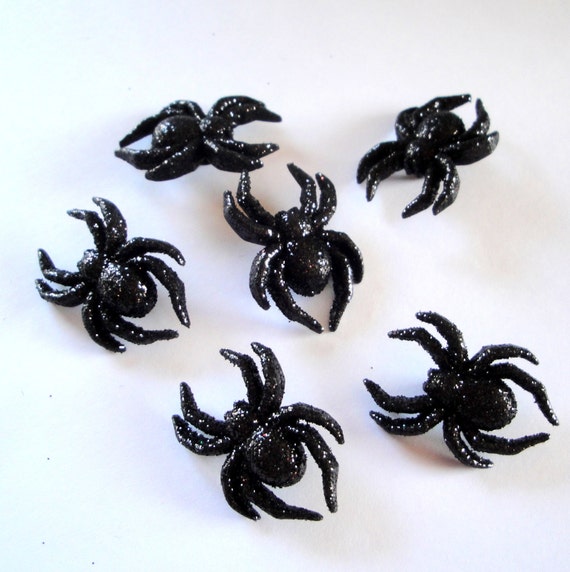 Black Glitter Spider Buttons 6pc by ShantiSupplies on Etsy