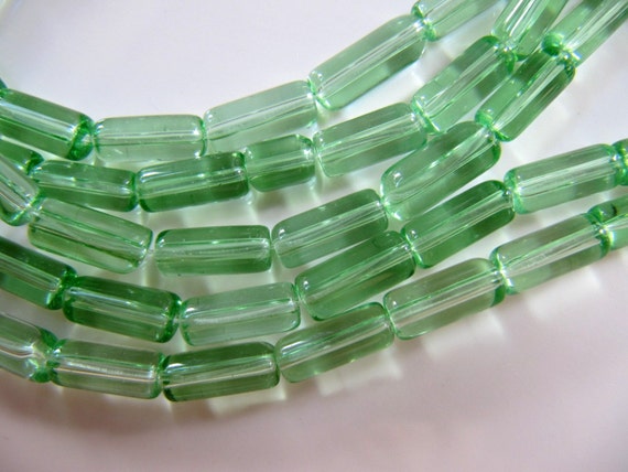 8mm Glass Tube Beads In Clear Pale Green 8mm X 5mm 36