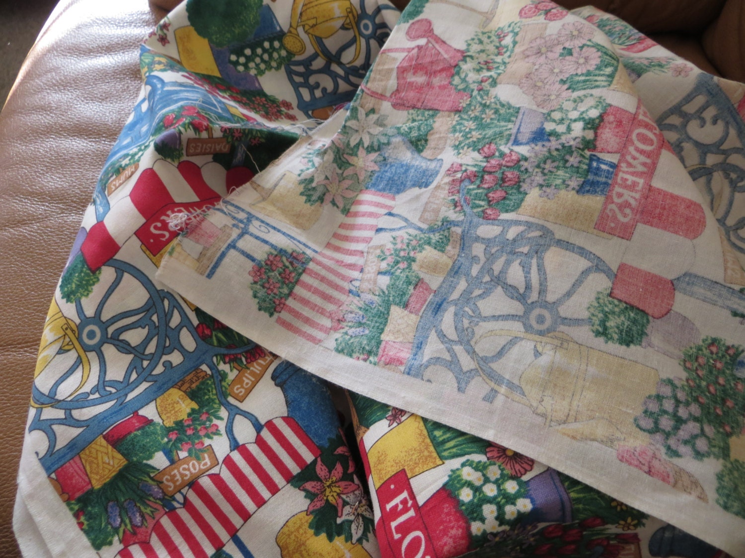 One Yard Cute Cotton Fabric with Pots and Plants and Flowers Fabric