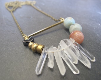 Quartz, Chevron, Geometric Necklace // Geometric Necklace // Geometric Jewelry