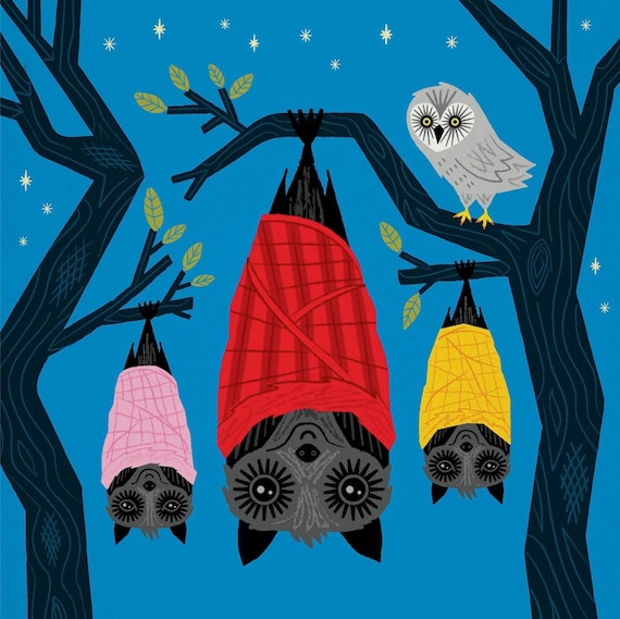 Halloween series - Bats in Blankets - childrens animal poster - wall art print - iOTA iLLUSTRATiON
